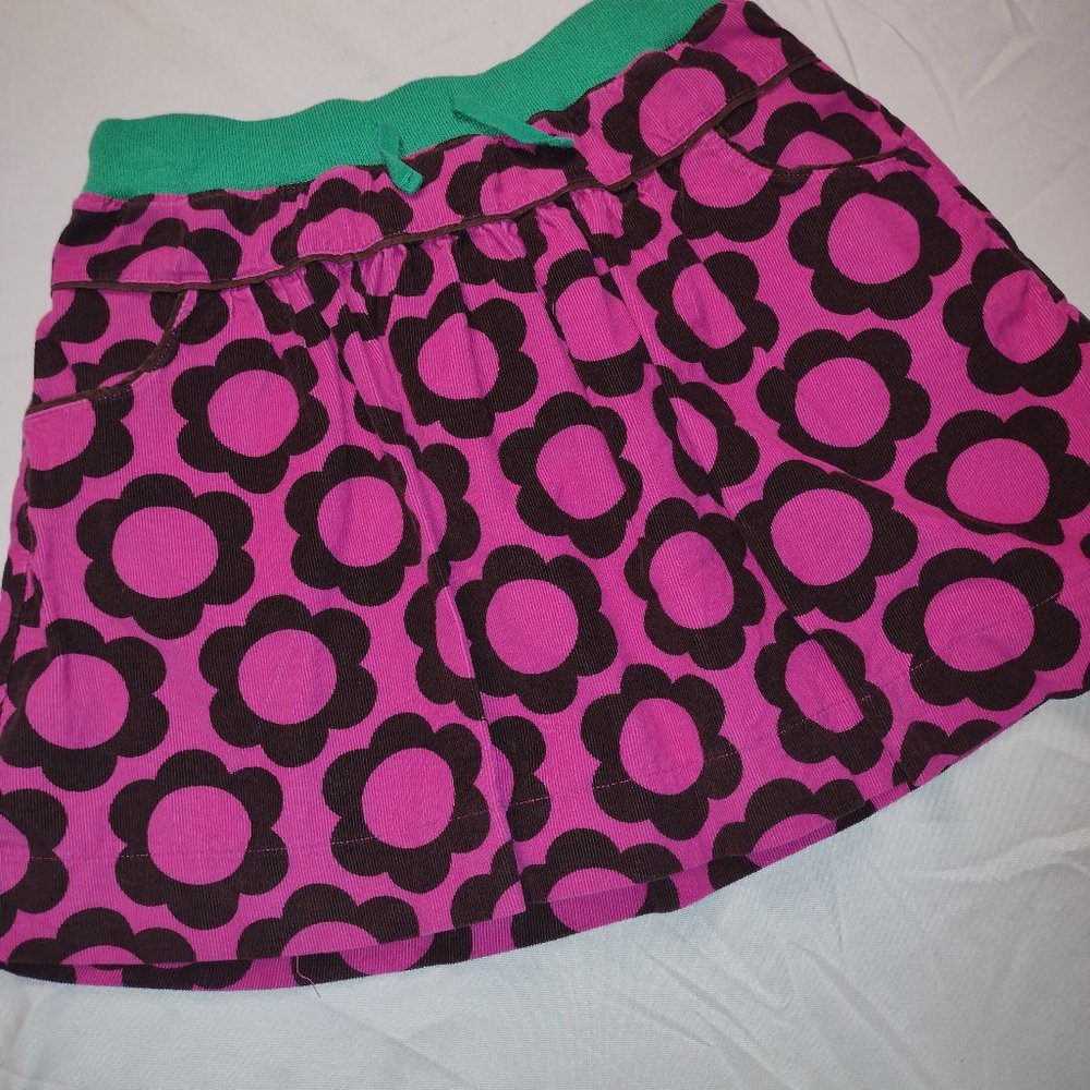 Mini Boden 11/12 pink corduroy skirt with brown flowers